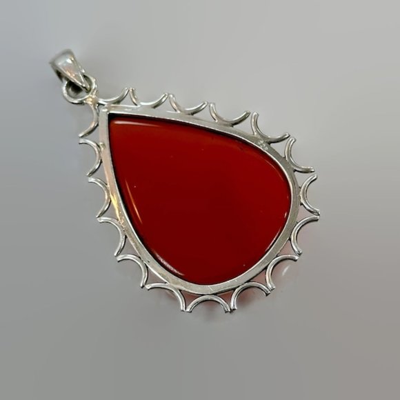Carnelian Pendant, Sterling Silver, Vintage Pendant, 2" Long, Large Stone, Red - Picture 5 of 5